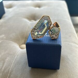 Swarovski open top  statement gold-tone ring with geometric crystals